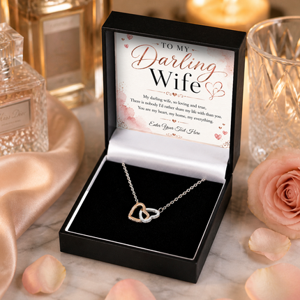 To My Darling Wife Personalised Interlocking Hearts Necklace In Keepsake Box