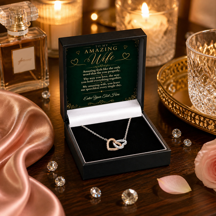 To My Amazing Wife Personalised Interlocking Hearts Necklace In Keepsake Box