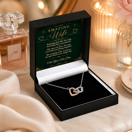 To My Amazing Wife Personalised Interlocking Hearts Necklace In Keepsake Box