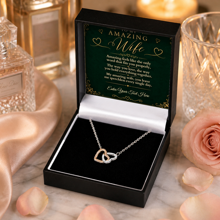 To My Amazing Wife Personalised Interlocking Hearts Necklace In Keepsake Box