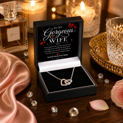 To My Gorgeous Wife Personalised Interlocking Hearts Necklace In Keepsake Box