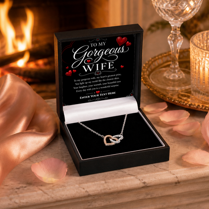 To My Gorgeous Wife Personalised Interlocking Hearts Necklace In Keepsake Box