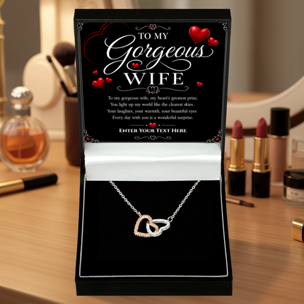 To My Gorgeous Wife Personalised Interlocking Hearts Necklace In Keepsake Box