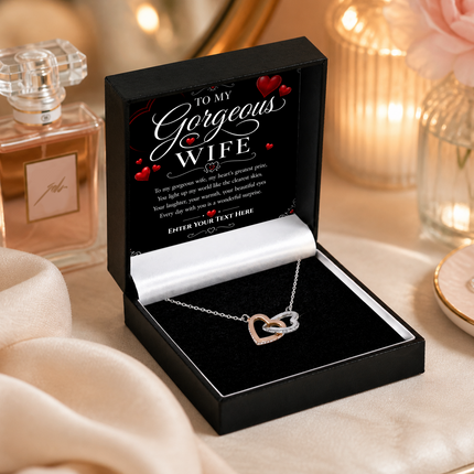 To My Gorgeous Wife Personalised Interlocking Hearts Necklace In Keepsake Box