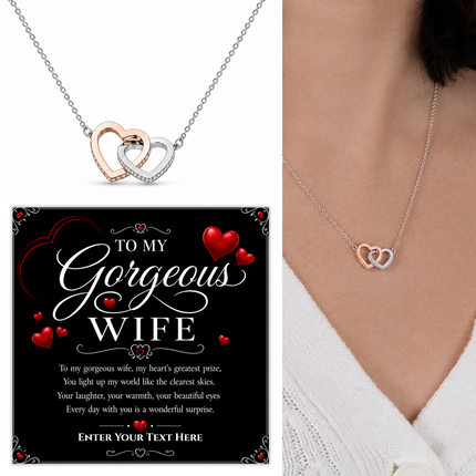 To My Gorgeous Wife Personalised Interlocking Hearts Necklace In Keepsake Box
