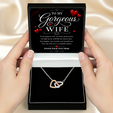 To My Gorgeous Wife Personalised Interlocking Hearts Necklace In Keepsake Box