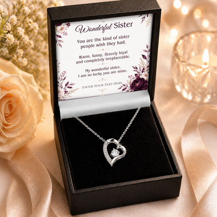 To My Wonderful Sister Personalised Eternal Heart Necklace In Keepsake Box