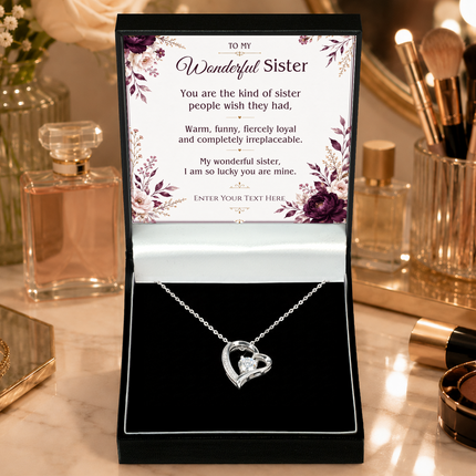 To My Wonderful Sister Personalised Eternal Heart Necklace In Keepsake Box
