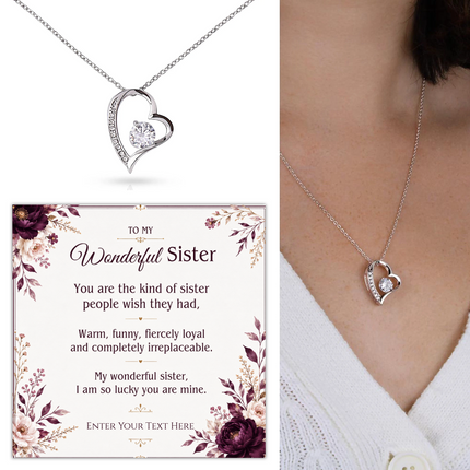 To My Wonderful Sister Personalised Eternal Heart Necklace In Keepsake Box
