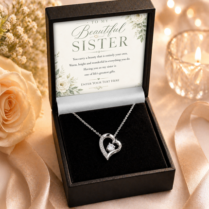 To My Beautiful Sister Personalised Eternal Heart Necklace In Keepsake Box