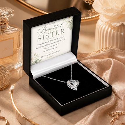 To My Beautiful Sister Personalised Eternal Heart Necklace In Keepsake Box
