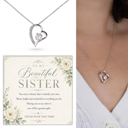 To My Beautiful Sister Personalised Eternal Heart Necklace In Keepsake Box