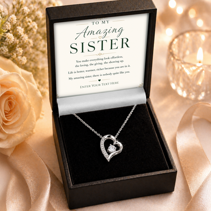 To My Amazing Sister Personalised Eternal Heart Necklace In Keepsake Box
