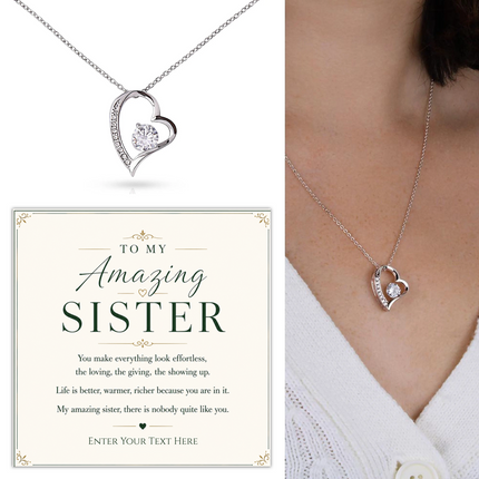 To My Amazing Sister Personalised Eternal Heart Necklace In Keepsake Box