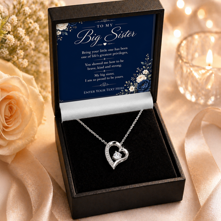 To My Big Sister Personalised Eternal Heart Necklace In Keepsake Box