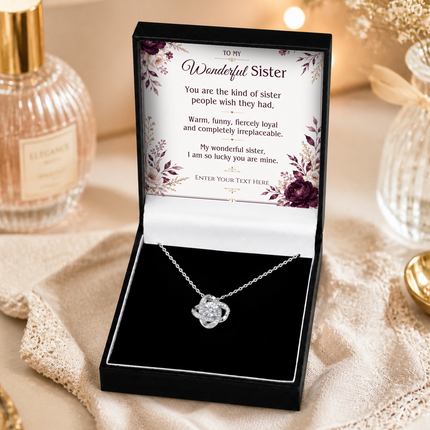 To My Wonderful Sister Personalised Love Knot Necklace In Keepsake Box