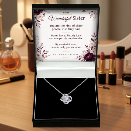 To My Wonderful Sister Personalised Love Knot Necklace In Keepsake Box