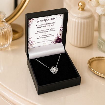 To My Wonderful Sister Personalised Love Knot Necklace In Keepsake Box