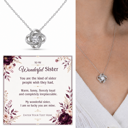 To My Wonderful Sister Personalised Love Knot Necklace In Keepsake Box