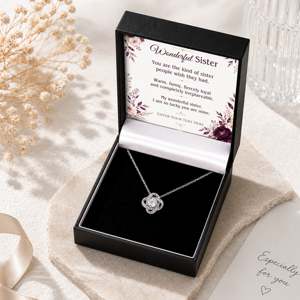 To My Wonderful Sister Personalised Love Knot Necklace In Keepsake Box