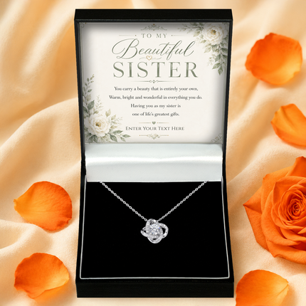 To My Beautiful Sister Personalised Love Knot Necklace In Keepsake Box