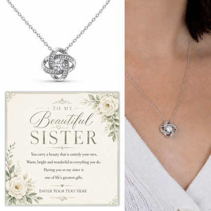 To My Beautiful Sister Personalised Love Knot Necklace In Keepsake Box