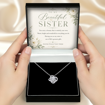 To My Beautiful Sister Personalised Love Knot Necklace In Keepsake Box