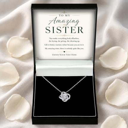 To My Amazing Sister Personalised Love Knot Necklace In Keepsake Box
