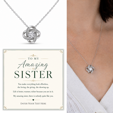 To My Amazing Sister Personalised Love Knot Necklace In Keepsake Box