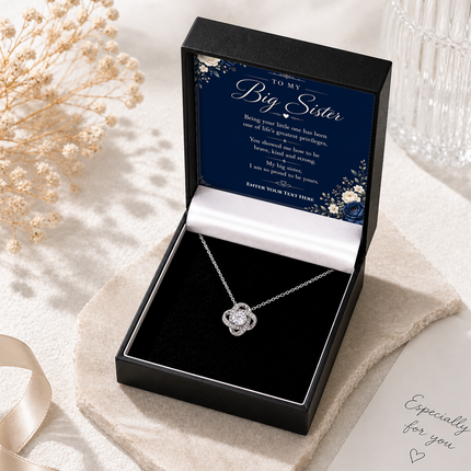 To My Big Sister Personalised Love Knot Necklace In Keepsake Box