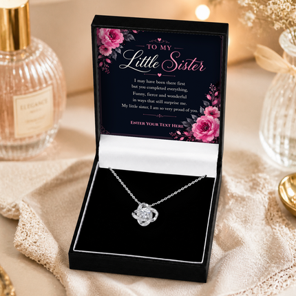 To My Little Sister Personalised Love Knot Necklace In Keepsake Box
