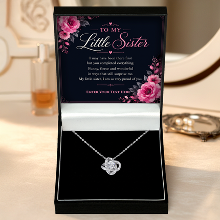 To My Little Sister Personalised Love Knot Necklace In Keepsake Box