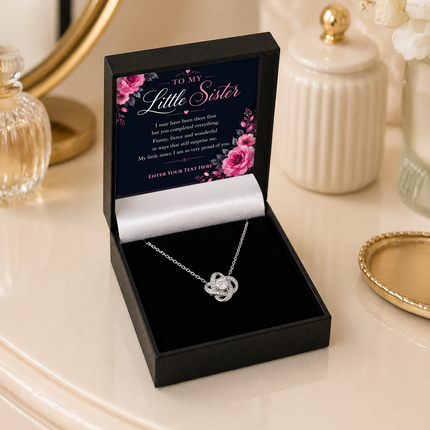 To My Little Sister Personalised Love Knot Necklace In Keepsake Box