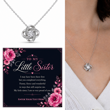 To My Little Sister Personalised Love Knot Necklace In Keepsake Box
