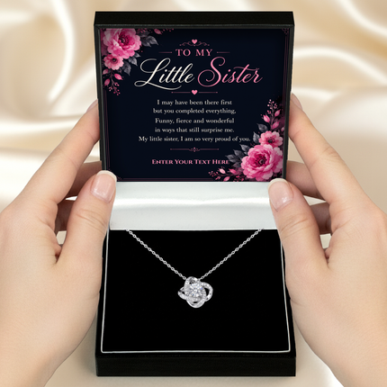 To My Little Sister Personalised Love Knot Necklace In Keepsake Box
