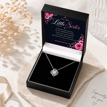 To My Little Sister Personalised Love Knot Necklace In Keepsake Box
