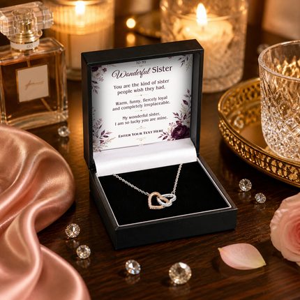 To My Wonderful Sister Personalised Love Interlocking Hearts Necklace In Keepsake Box