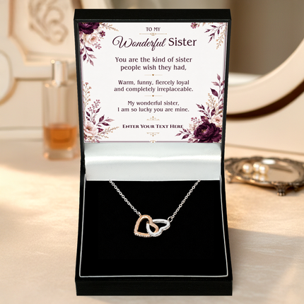 To My Wonderful Sister Personalised Love Interlocking Hearts Necklace In Keepsake Box
