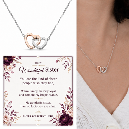 To My Wonderful Sister Personalised Love Interlocking Hearts Necklace In Keepsake Box