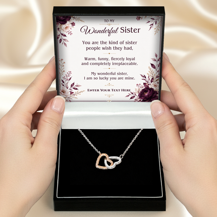 To My Wonderful Sister Personalised Love Interlocking Hearts Necklace In Keepsake Box