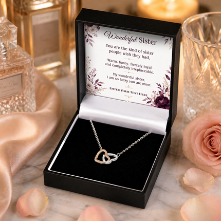 To My Wonderful Sister Personalised Love Interlocking Hearts Necklace In Keepsake Box