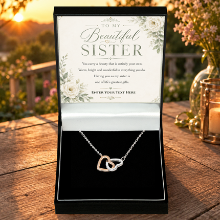 To My Beautiful Sister Personalised Love Interlocking Hearts Necklace In Keepsake Box