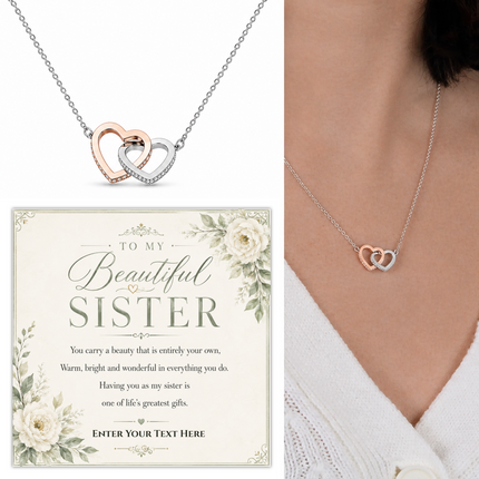 To My Beautiful Sister Personalised Love Interlocking Hearts Necklace In Keepsake Box