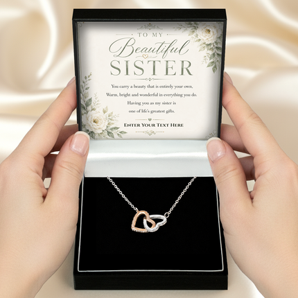 To My Beautiful Sister Personalised Love Interlocking Hearts Necklace In Keepsake Box