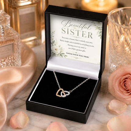 To My Beautiful Sister Personalised Love Interlocking Hearts Necklace In Keepsake Box