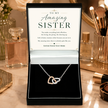 To My Amazing Sister Personalised Love Interlocking Hearts Necklace In Keepsake Box