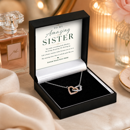 To My Amazing Sister Personalised Love Interlocking Hearts Necklace In Keepsake Box