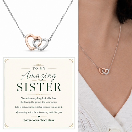 To My Amazing Sister Personalised Love Interlocking Hearts Necklace In Keepsake Box