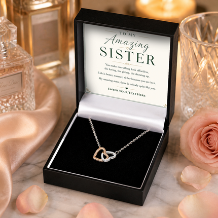 To My Amazing Sister Personalised Love Interlocking Hearts Necklace In Keepsake Box