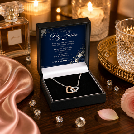 To My Big Sister Personalised Love Interlocking Hearts Necklace In Keepsake Box
